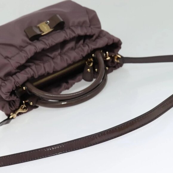 Salvatore Ferragamo Vala Hand Bag Nylon Enamel 2way Purple Silver Auth 138874 - Picture 13 of 16
